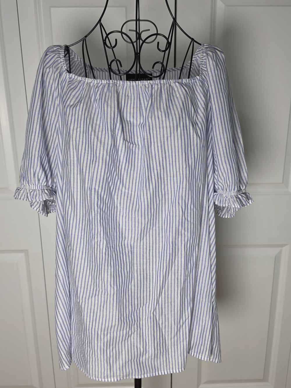 Lane Bryant Blue Stripe Metallic Shimmer Top 16